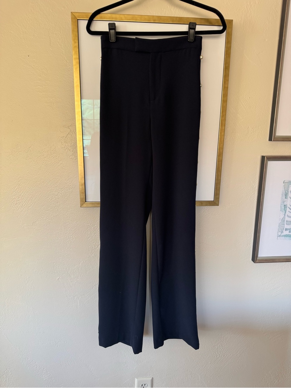 High-Waist Navy Wide-Leg Pants with Pearl Side Details - Picture 3 of 8
